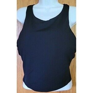 Women's Black 14 Swim Tank Top High Neck Racer Back L Solid Lands' End S620